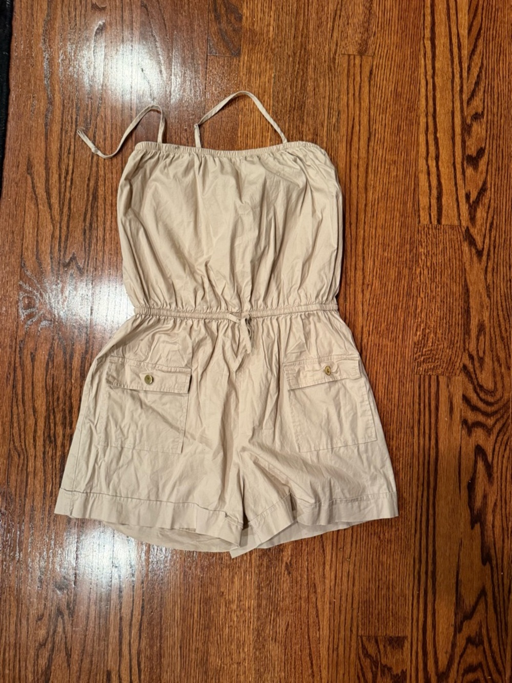 Alyn Paige Beige Strapless Drawstring Romper